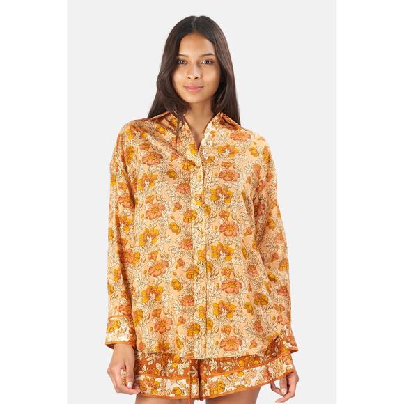 Zimmermann Andie Relaxed Floral Silk Habutai Blouse Button Down Shirt Orange - Picture 1 of 9